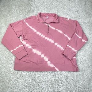 Old Navy Tie Dye 1/4 Zip Pullover Sweatshirt Kangaroo Pocket Pink White Large